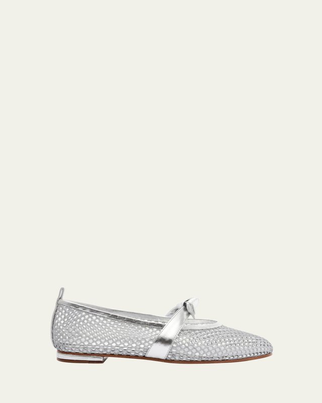 Clarita Metallic Bow Fishnet Ballerina Flats